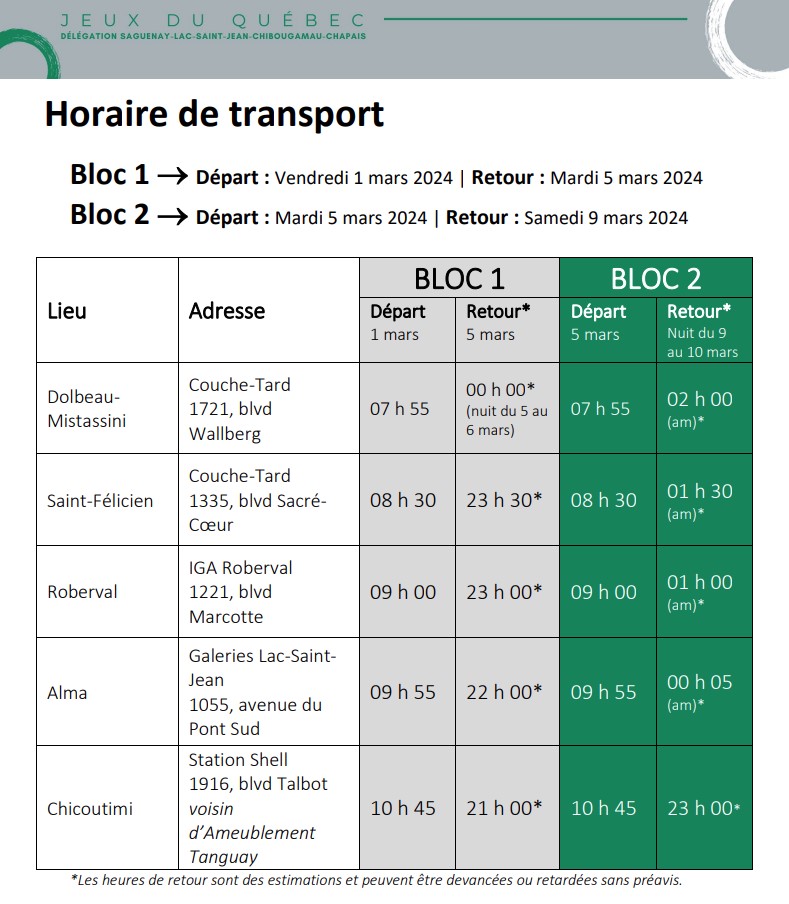 Visuel Horaire transport provincial Sherbrooke 2024